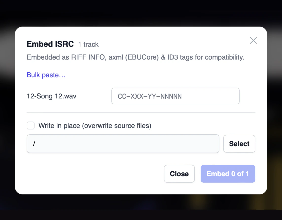 AMIE ISRC embedding sheet