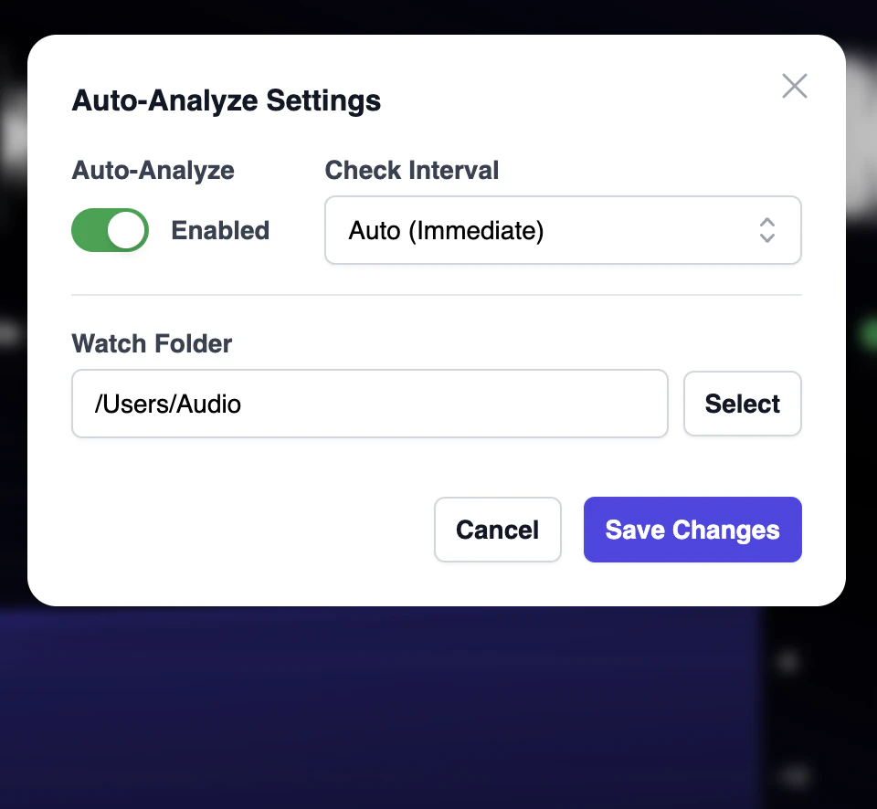 AMIE auto-analyze settings for a watch folder