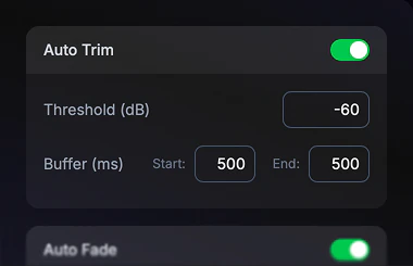 TargetLevel+ auto trim settings: silence threshold and buffers