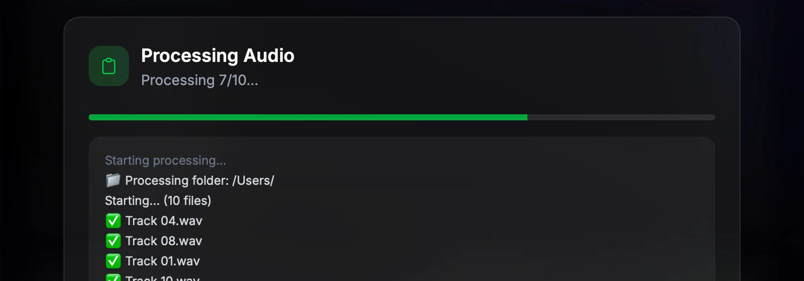 TargetLevel+ processing a folder of files with per-file progress